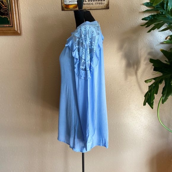 Boho Chic Ruffles & Lace Blue Blouse - Picture 3 of 12